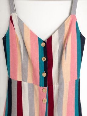 Lush Womens Linen Jumpsuit Medium Sleeveless Open Back Striped Summer Romper
